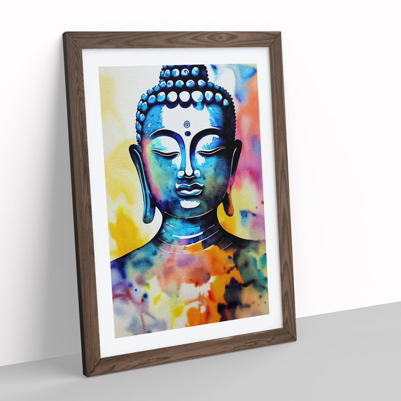 Buddha in Watercolour - Wall Art, 66cm H x 48cm W x 2cm D, Walnut Framed, White