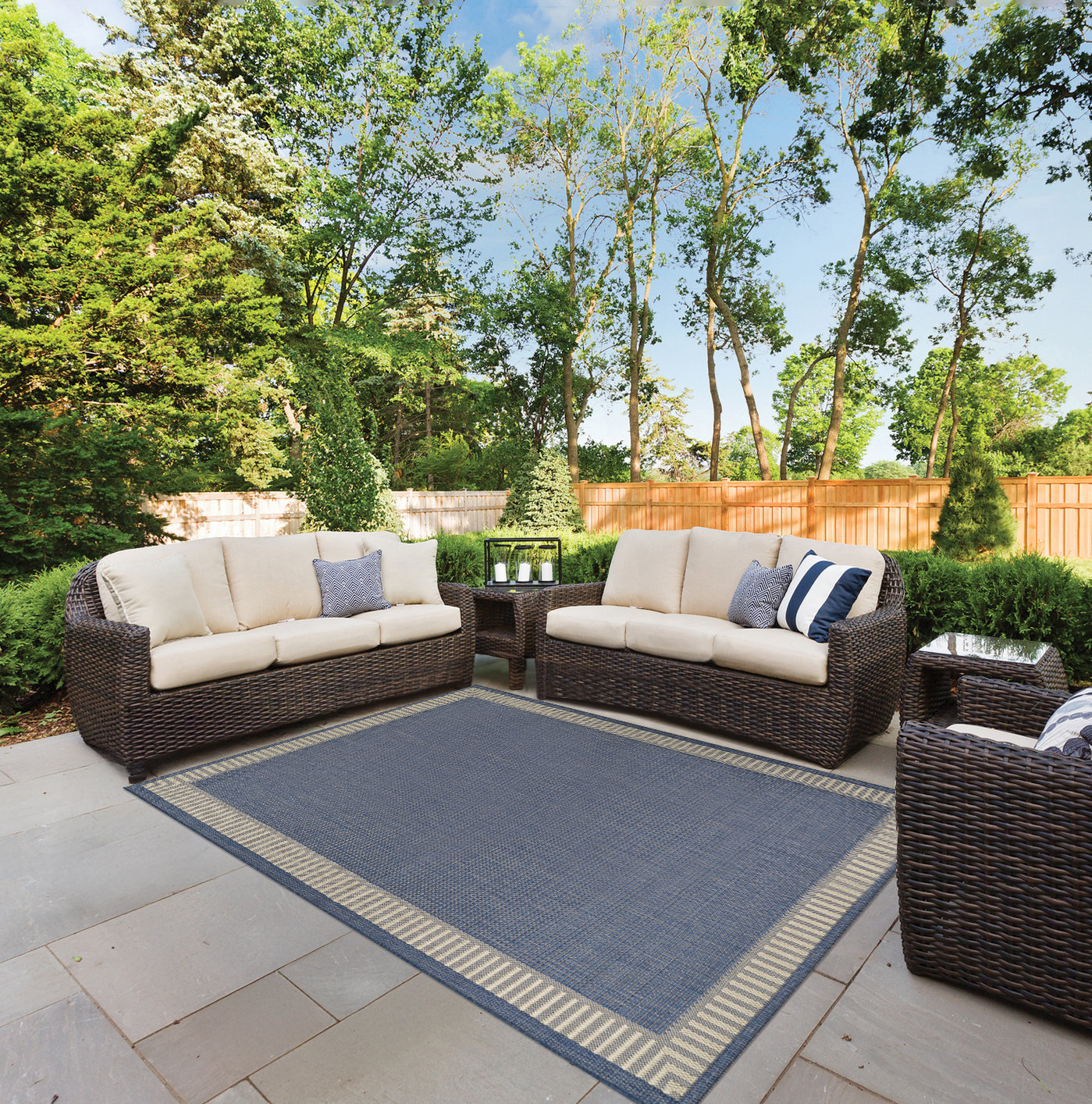 Black Cocoa Brown Flatweave Outdoor Rug, Rectangle 5'3" x 7'6", Blue