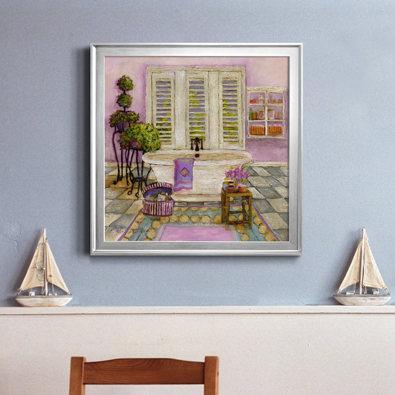 Sunny Day Bath I - reproduction d'art sur toile, H 26,5 po x l 26,5 po x P 1,5 po, Toile encadrée argentée