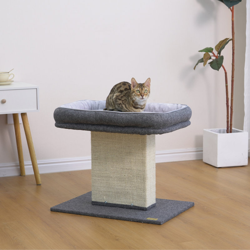 Catry 2-in-1 Mellow Cat Perch with Large Soft Bed and Sisal Scratching Post, Minimalist Design, Grey