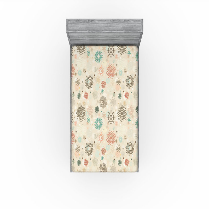 Drap-housse Ambesonne, paquet de 2, Drap-housse de taille simple, Beige / brun / floral rouge