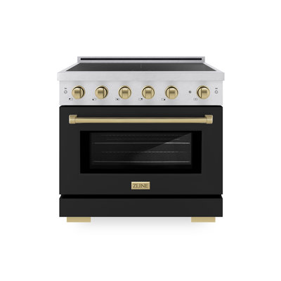 ZLINE Autograph 36 in. Satin Stainless Paramount Induction Range with Black Door & Bronze Accents
