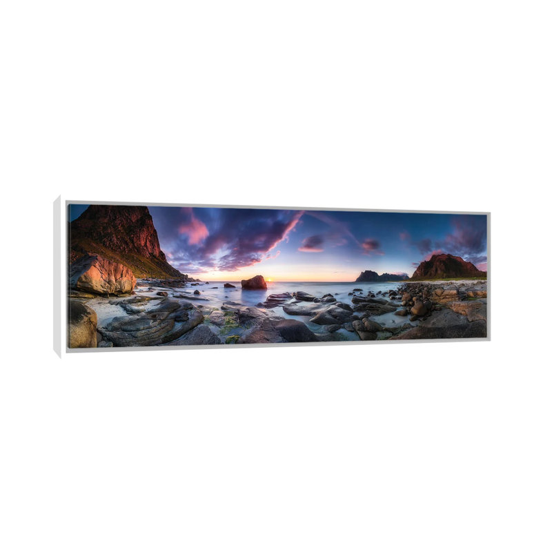 Utakleiv Sunset 1 Piece Floater Frame Panoramic Wall Art on Canvas, 121.92 cm H x 40.64 cm W, White