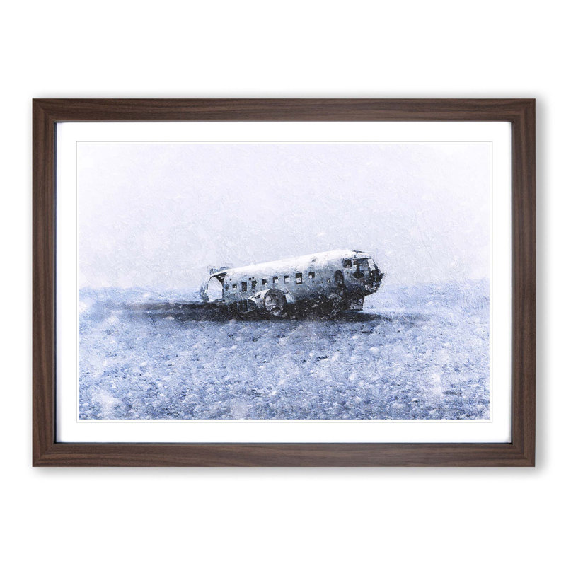 The Solheimasandur Plane Wreck in Iceland - Picture Frame Painting Print, 27cm H x 36cm W x 2cm D, Walnut Framed