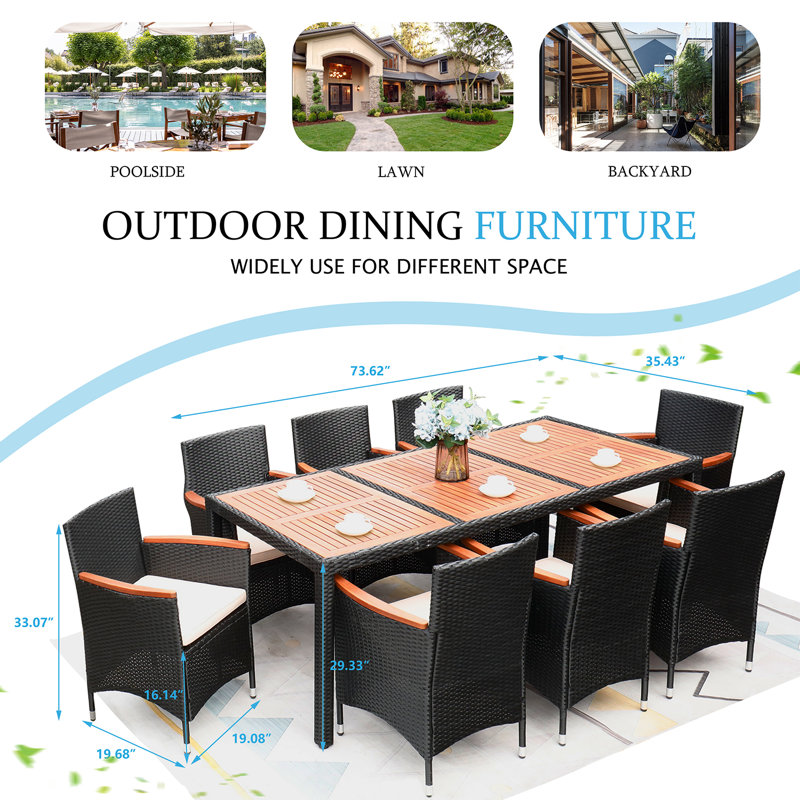 Callan Rectangular 8 - Person 73.62" Long Dining Set with Cushions, Black