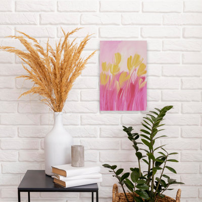 Rose et tulipes jaunes abstraites, tulipes modernes, fleurs printanières, art mural