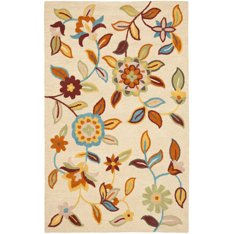 Emrick Blossom Hand Hooked Wool Floral Rug, Rectangle 4' x 6'