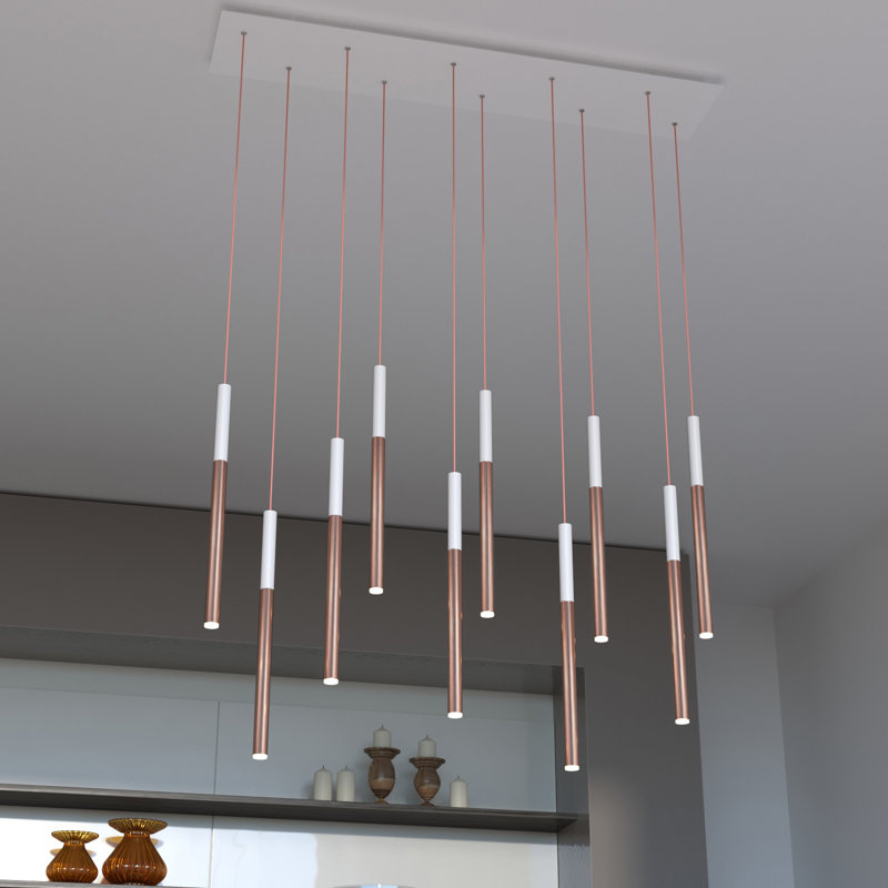 Baileyton 10 - Light Kitchen Island Pendant, White Top / Brushed Copper