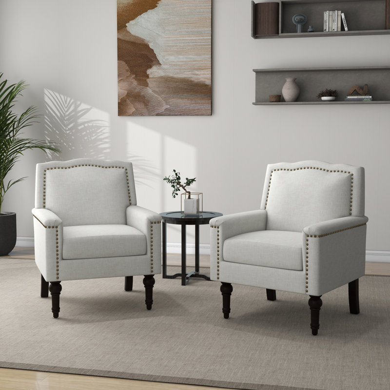 Upholstered Linen Armchair, Beige Linen