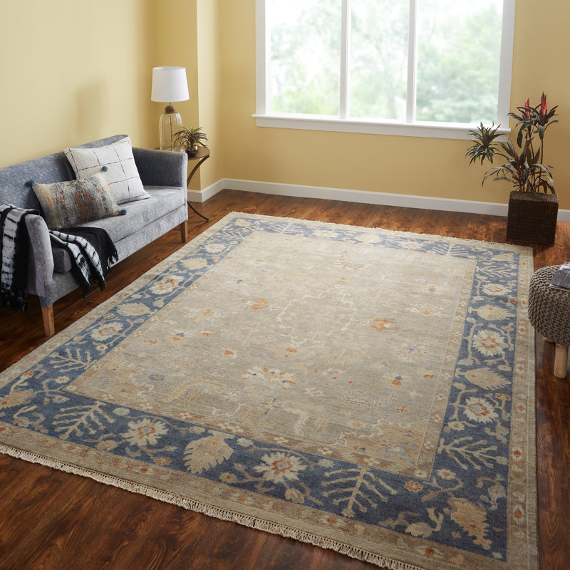 Tapis gris en laine noué la à la main Preciado, Rectangle 4 pi x 6 pi
