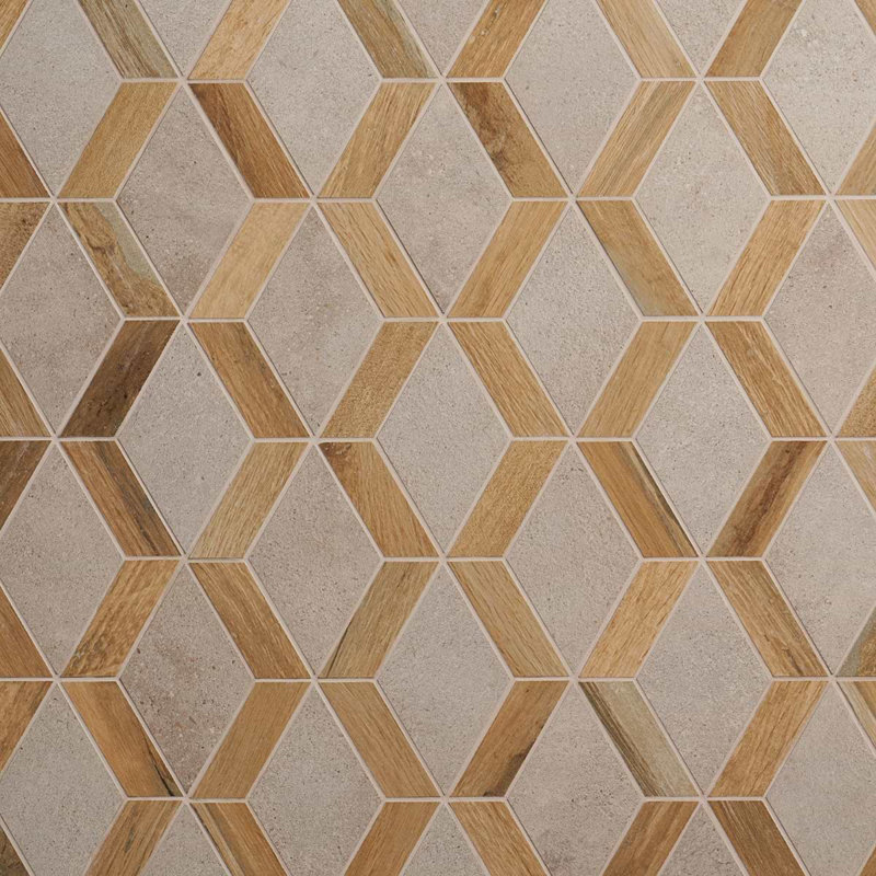 Eternal 9x12 Diamond Matte Wood Look and Cement Porcelain Mosaic Tile