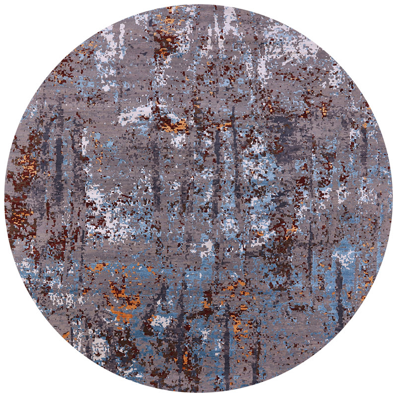 Tapis abstrait bleu / brun, Rond 8 pi
