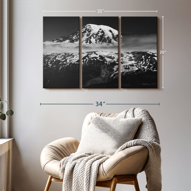 " Mount Rainier Nightfall " 3 Piece Art Print, 20" H x 33" W x 1.25" D