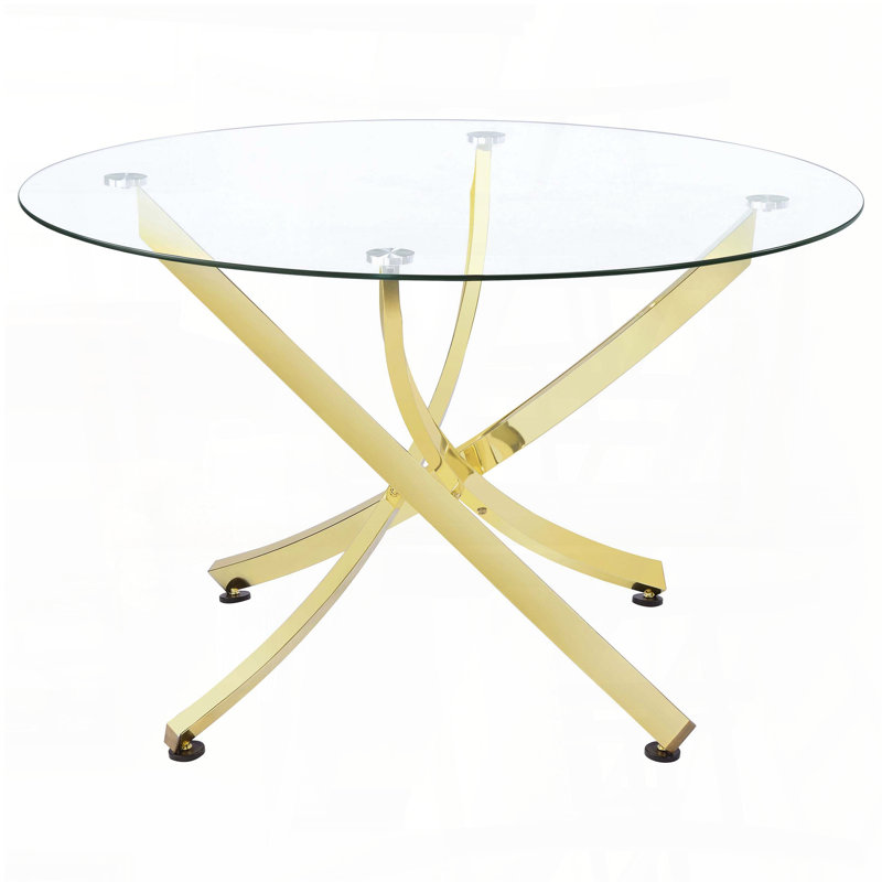 Modern Brass and Clear Glass Dining Table