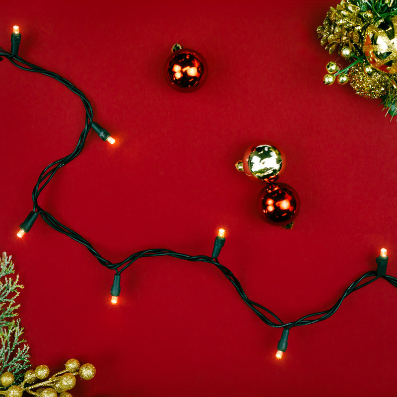 Lumières de Noël à grand angle DEL blanc chaud 50 carats - fil noir 16,25 pi