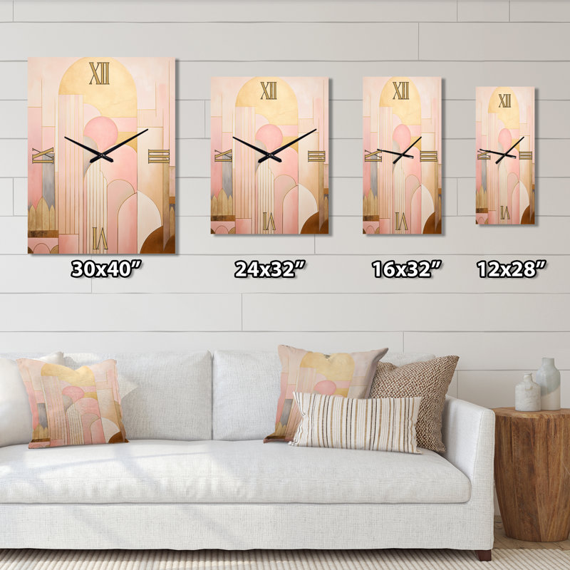 Golden City Dreams Retro Illustration I - Horloge murale moderne abstraite, H 40 po x l 30 po x P 1 po