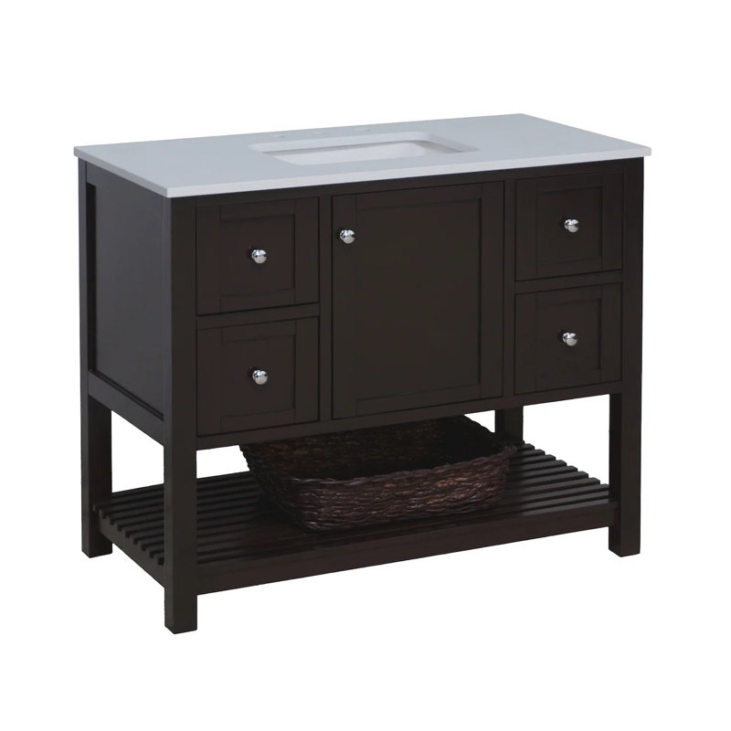 Binne 42" Single Bathroom Vanity Set, Chocolate, Engineered White