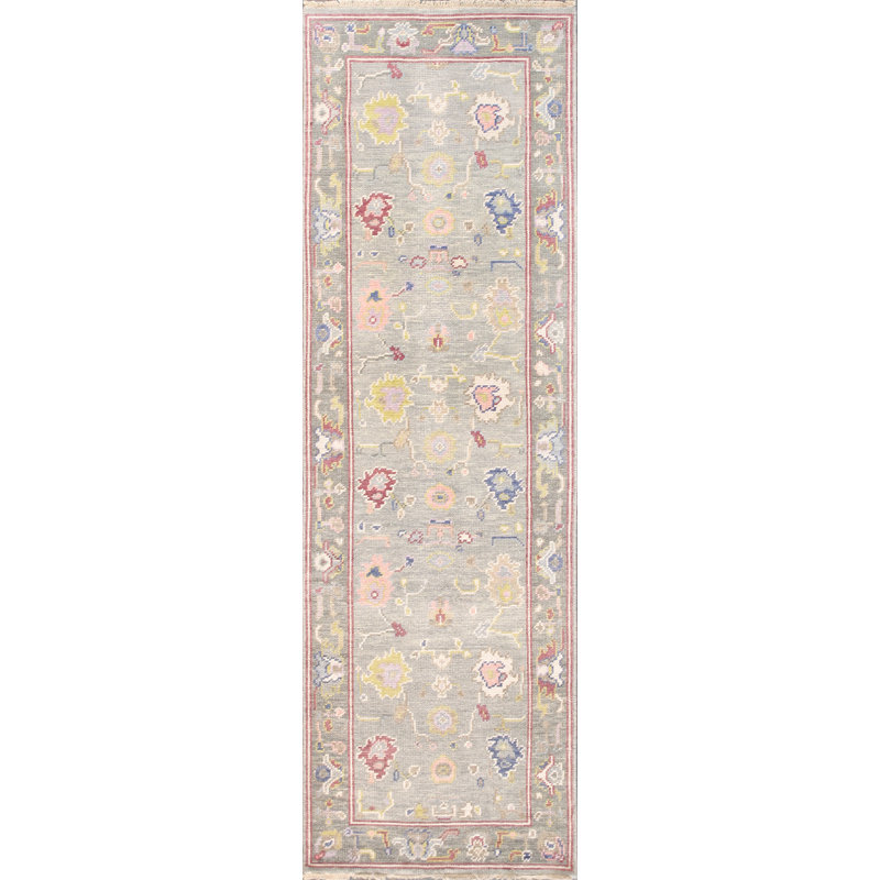 Oushak Handmade Wool Floral Area Rug, Runner 2'8" X 10'0"