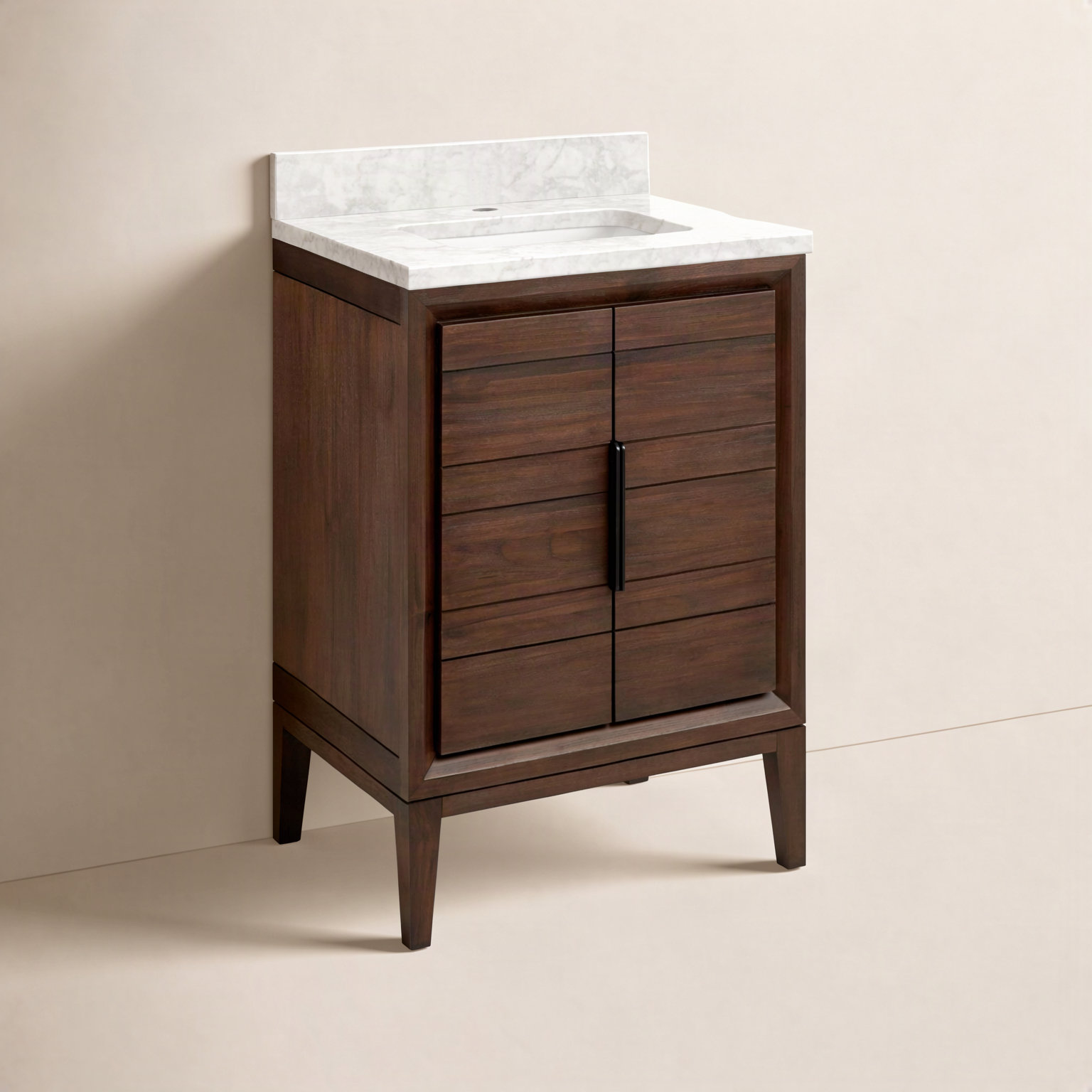 Aliso 24" Carrara Marble Single Bathroom Vanity, Carrara Marble, Java, Single-Hole Centered