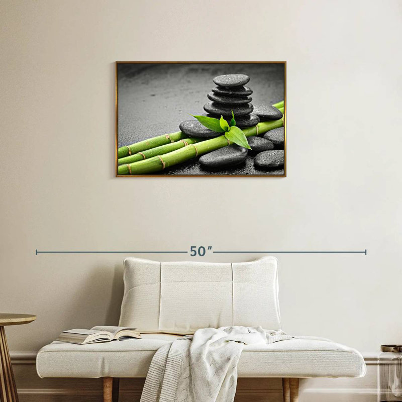 Spa Stones On Bamboo, Floating Frame Gold, 31" X 21"
