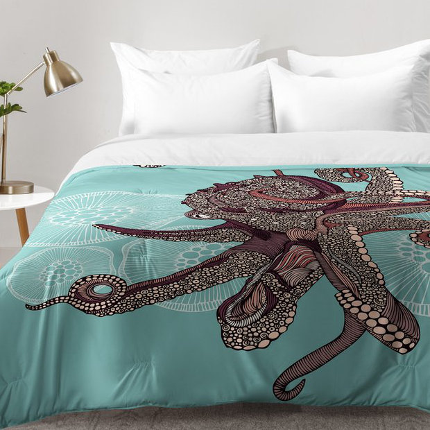 Ensemble d'édredon Octopus Bloom, Édredon pour lit simple TG + 1 taie décorative