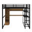 Lit mezzanine double en métal avec garde-robe, tiroir, bureau et tablettes