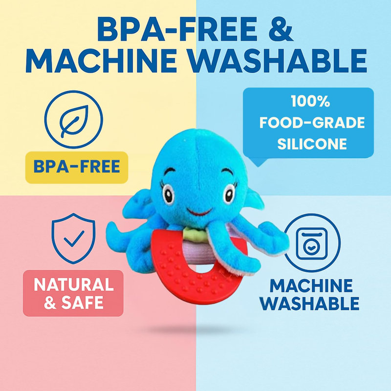 Anneau de dentition pour bébé Wristy Buddy - Pieuvre