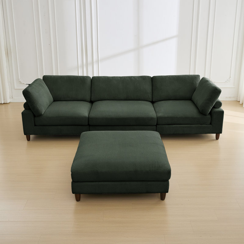 4-Piece Sofa With Ottoman, Green Corduroy