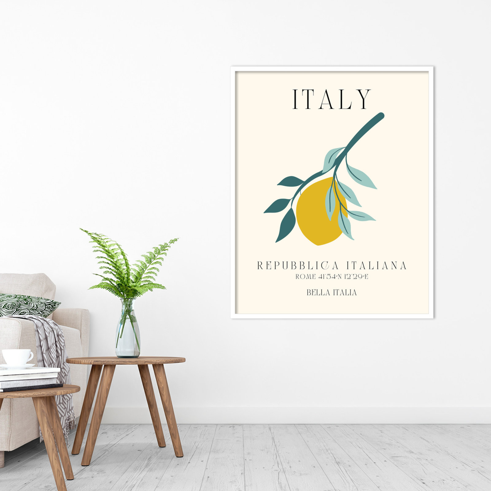 Mirando "Italy Travel Poster" Print, 33" W x 41" H x 1" D, White Framed