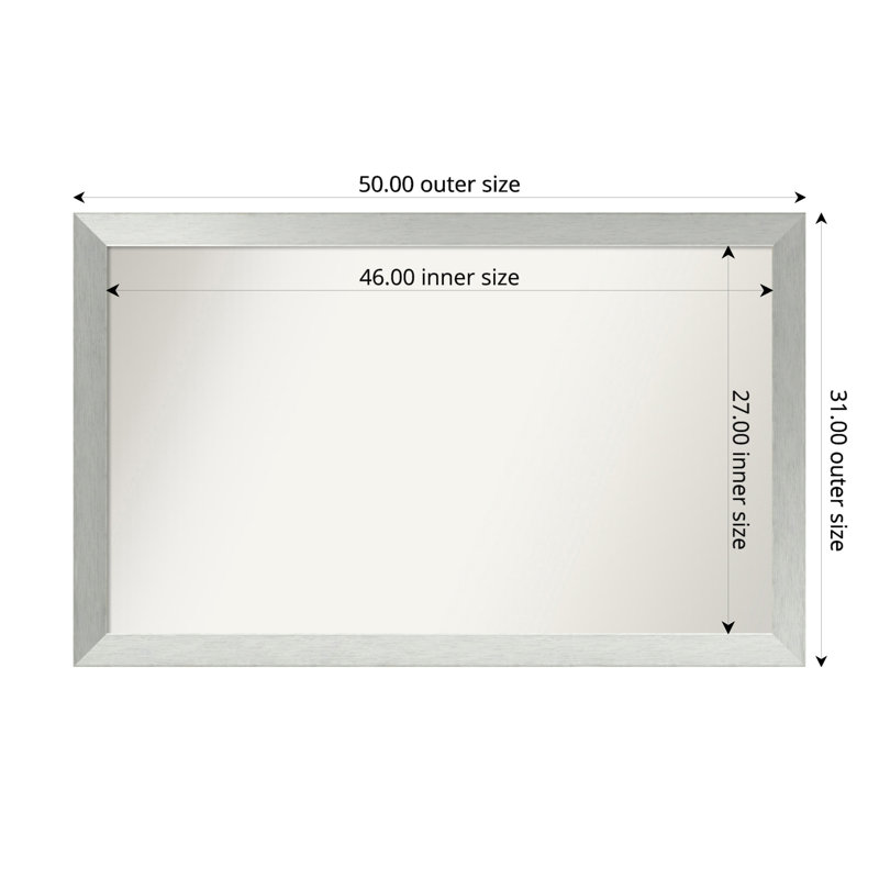 Miroir de salle de bain mural en argent brossé sans cadre, Rectangle, 31 po x 50 po