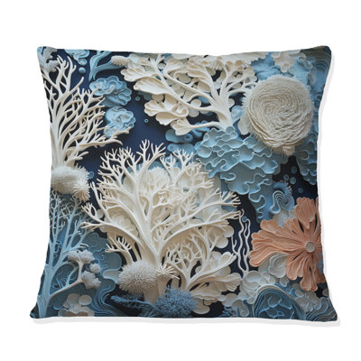 Under Water Blue And White Corals Collage I - Coastal Printed Throw Pillow