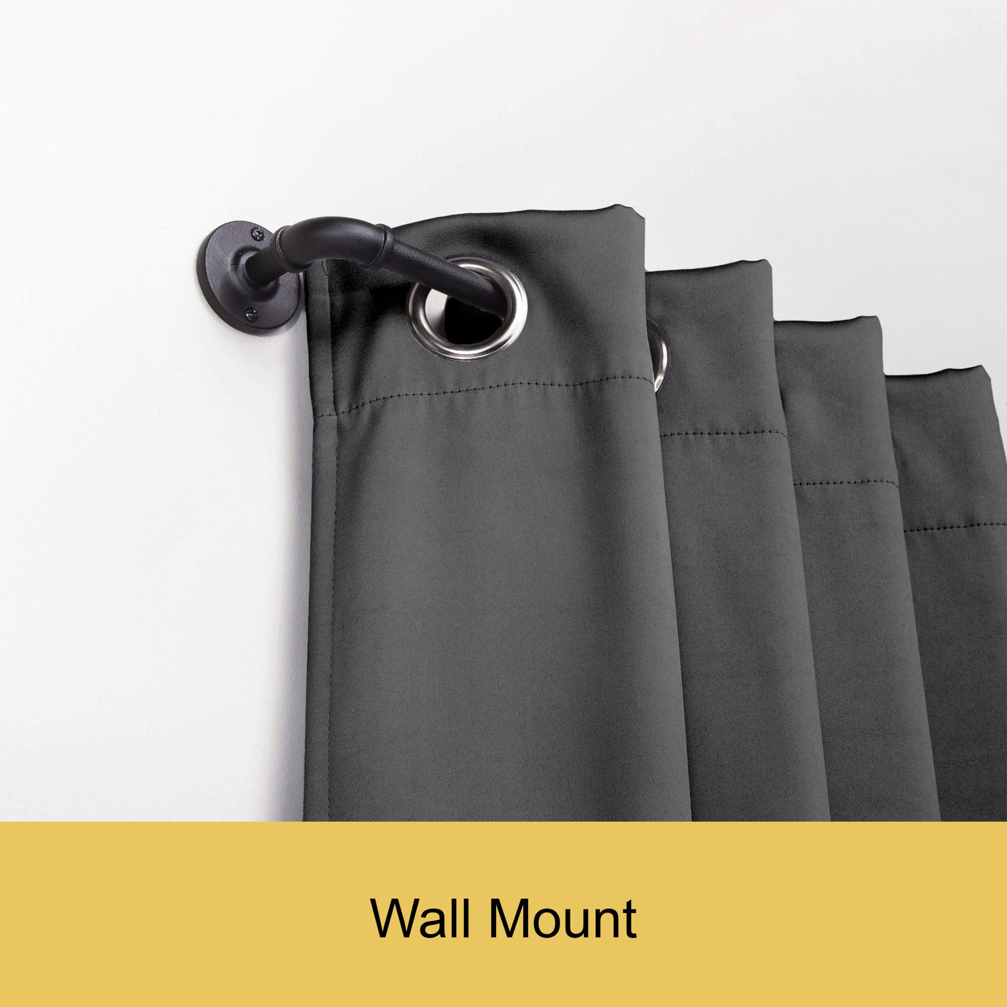 Tropez Adjustable 0.63" Single Curtain Rod, Black, 28" - 48"
