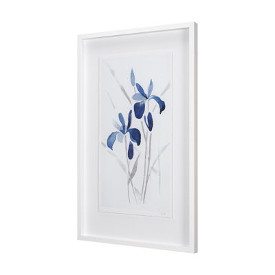 Blue Iris II a Hand Embelished Textured Framed Art Print Matted under Glass