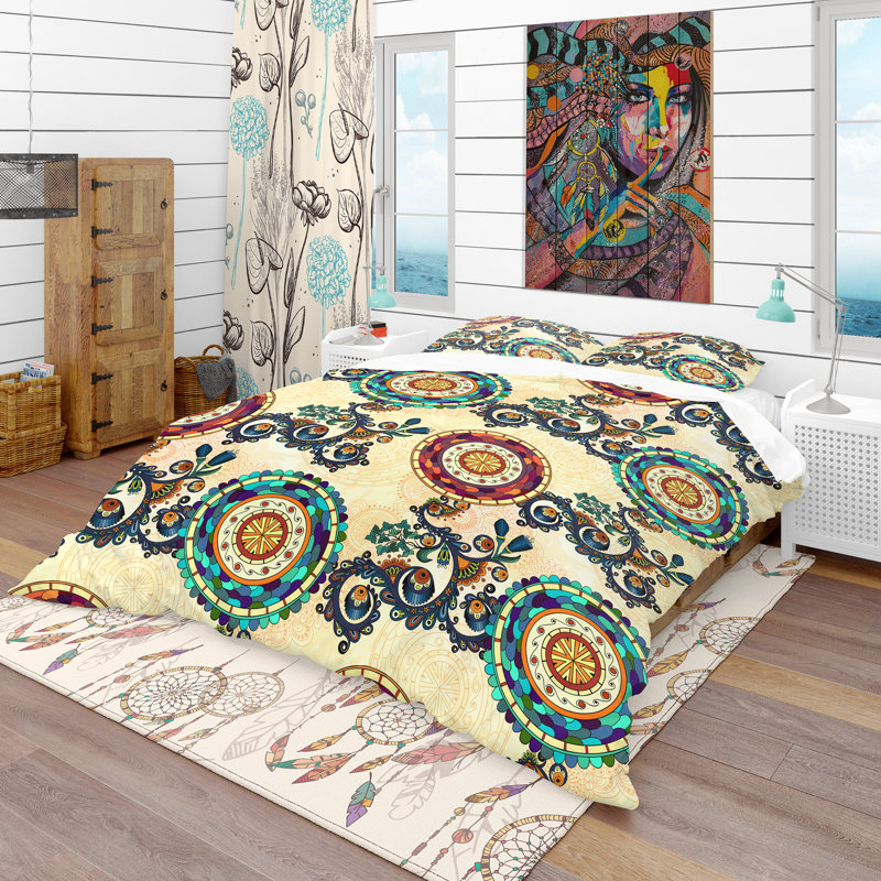 Ensemble de housse de couette bohème et éclectique, Housse de couette très grand + 2 taies décoratives