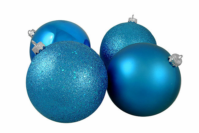 Boule de Noël 12 carats bleu sarcelle incassable à 4 finitions 6 po (150 mm)