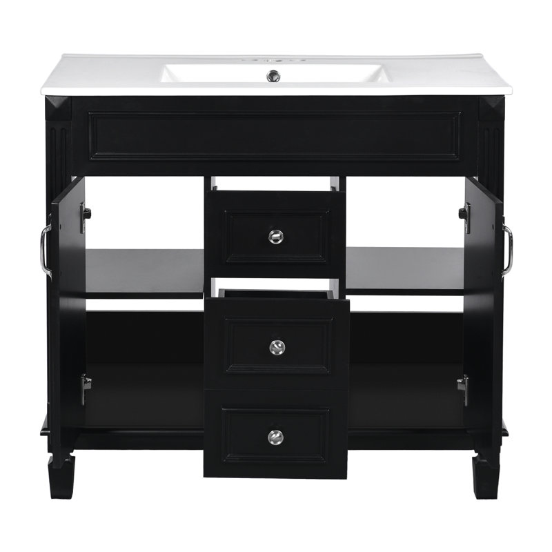 Meuble-lavabo de salle de bain avec lavabo supérieur / armoire de rangement moderne avec 2 portes et 2 tiroirs / meuble-lavabo simple