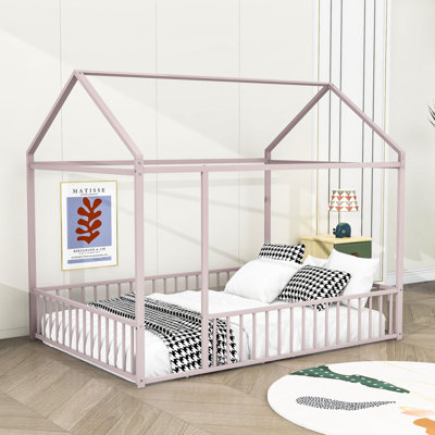 Full Size Metal Platform Bed with Detachable Roof