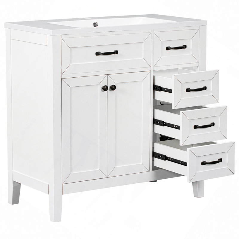 36" Bathroom Vanity With Sink Combo, Bathroom Cabinet With Drawers, Solid Frame And MDF Board, White