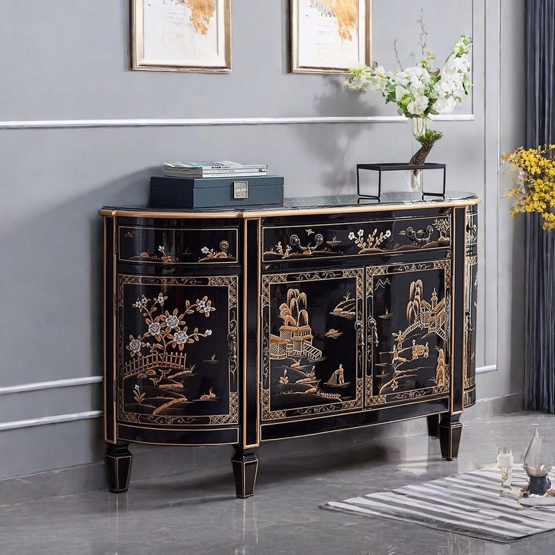 Liu's ink furniture American style solid wood half round sideboard ...