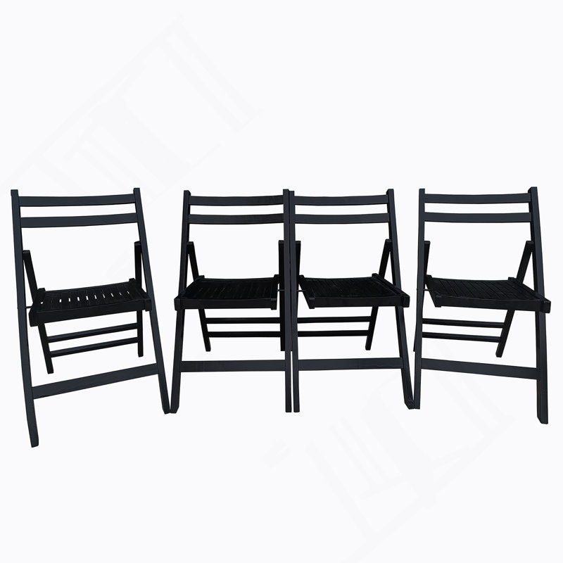 Furniture Slatted Wood Folding Special Event Chair, Black, Set Of 4