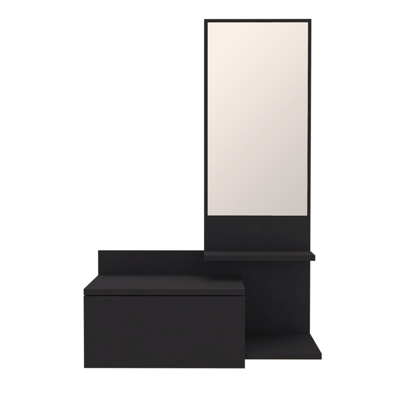 23.6" Wide 3-Tier Shelf  Floating  Mirror Console Table, Full Extension Drawer, Black