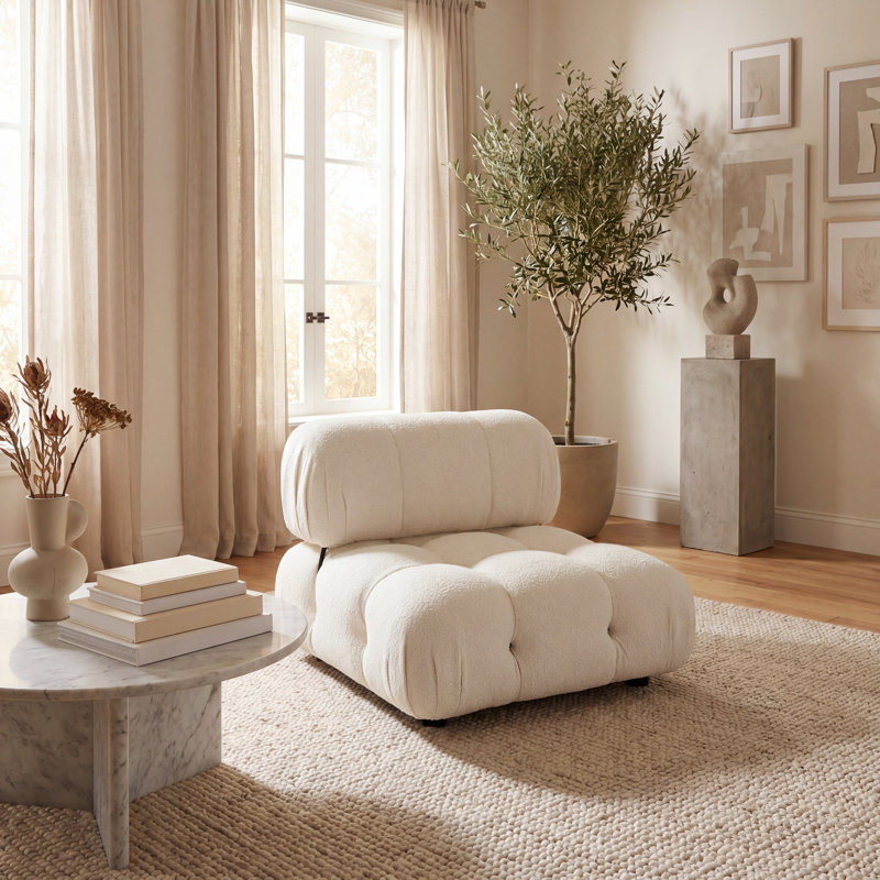 Mio Upholstered Slipper Chair, Ivory Boucle