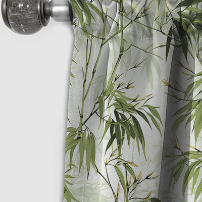 Bamboo Zen Tropical Pattern V - Floral Curtain - Velvet Blackout Floral Curtain - 1 Panels