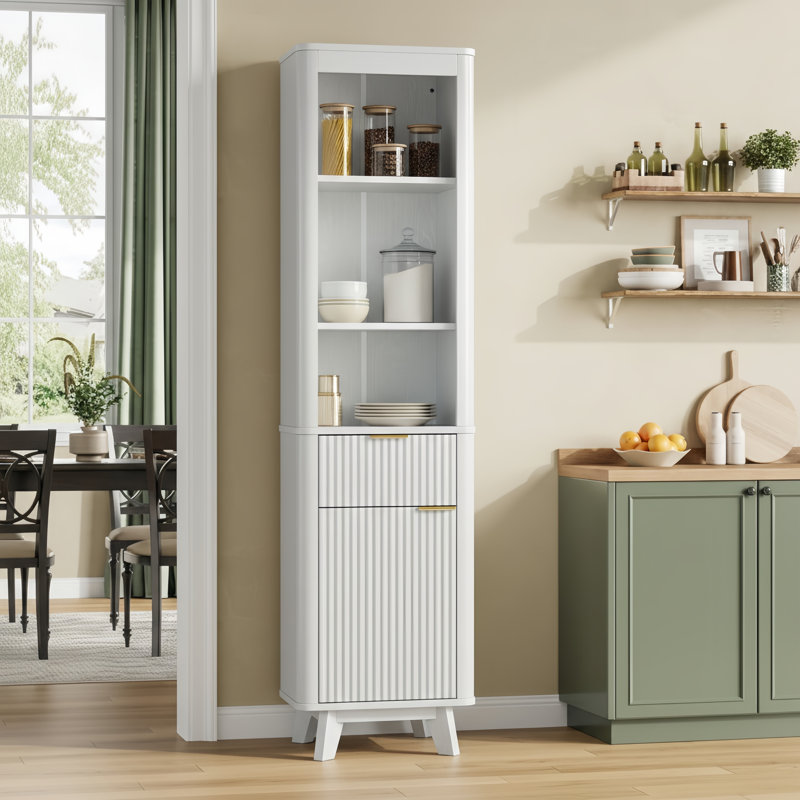 Freestanding Tall Bathroom Storage Cabinet,Slim Cabinet with Adjustable Shelves and Soft-Closing Door Hinges, White