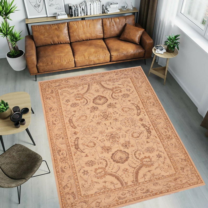 Tapis oriental brun clair en laine noué à la main 6 pi 1 po x 9 pi 3 po Baccio