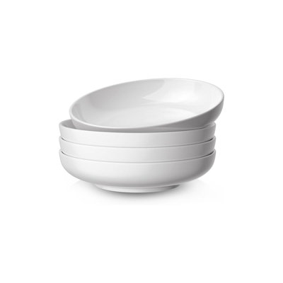  Grand bol à soupe 8,5 "pour la cuisine, ensemble de 4 bols à pâtes 35 oz, va au micro-ondes et au lave-vaisselle, bol de service large et peu profond en porcelaine, assiettes blanches