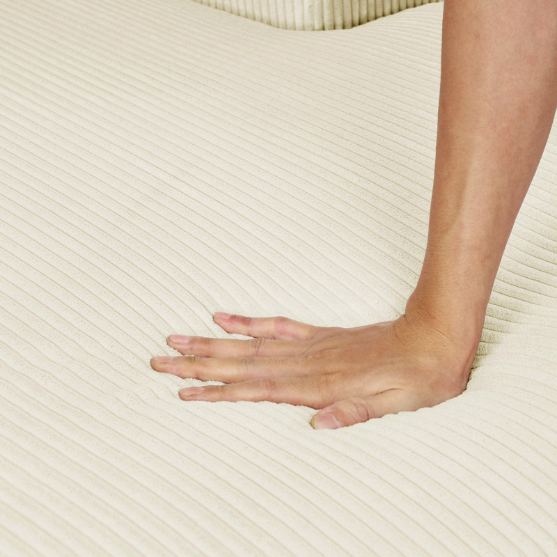 Canapé d'angle crème 3 pièces en velours côtelé avec méridienne double pour 4 personnes, accoudoirs carrés, design bas et housses amovibles faciles d'entretien. 4 options d'assise confortables. Coussins inclus.