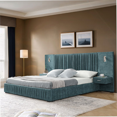 Upholstered Bed, Platform Bed With Headboard And Bedside Table