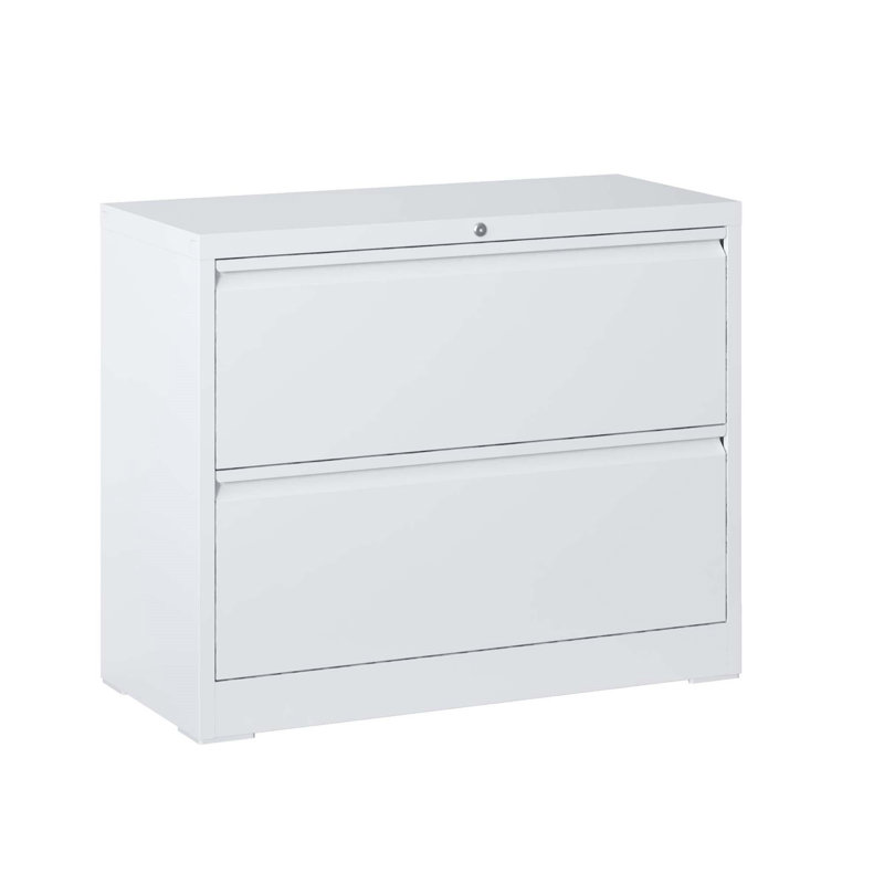 Lateral File Cabinet 2 Drawer, White Filing Cabinet With Lock, Lockable File Cabinet For Home Office, Locking Metal File Cabinet For Legal/Letter/A4/F4 Size