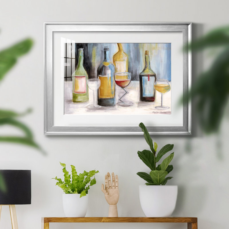 Dégustation de vin - reproduction d'art encadrée, Papier avec cadre argenté, H 18,5 po x l 24,5 po x P 1,5 po